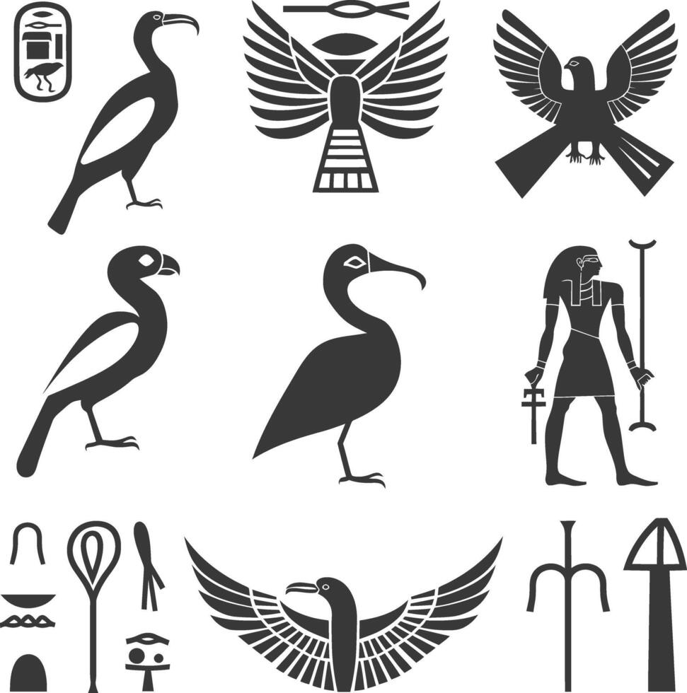 ai generiert Silhouette Sammlung von uralt ägyptisch Hieroglyphen Symbol Logo schwarz Farbe nur vektor