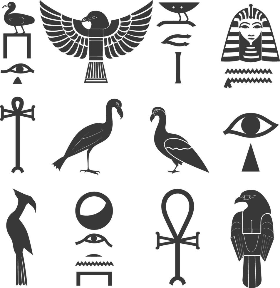 ai generiert Silhouette Sammlung von uralt ägyptisch Hieroglyphen Symbol Logo schwarz Farbe nur vektor