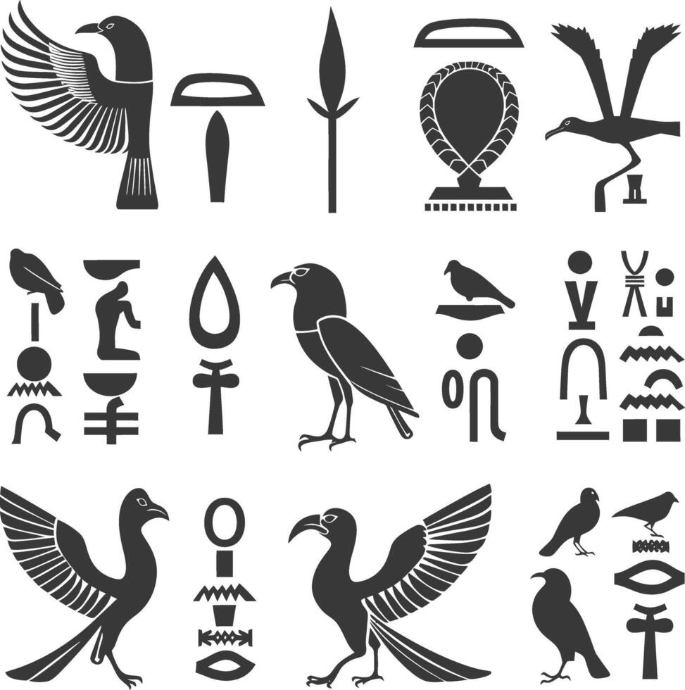 ai generiert Silhouette Sammlung von uralt ägyptisch Hieroglyphen Symbol Logo schwarz Farbe nur vektor