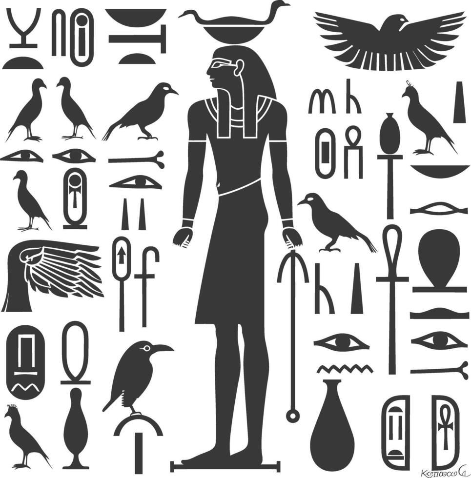 ai genererad silhuett samling av gammal egyptisk hieroglyfer symbol logotyp svart Färg endast vektor