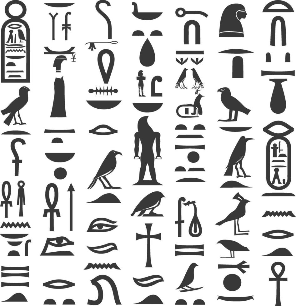 ai generiert Silhouette Sammlung von uralt ägyptisch Hieroglyphen Symbol Logo schwarz Farbe nur vektor