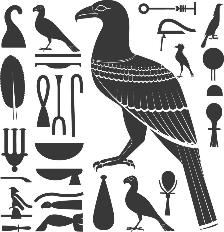 ai genererad silhuett samling av gammal egyptisk hieroglyfer symbol logotyp svart Färg endast vektor