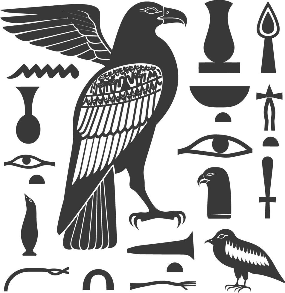 ai genererad silhuett samling av gammal egyptisk hieroglyfer symbol logotyp svart Färg endast vektor