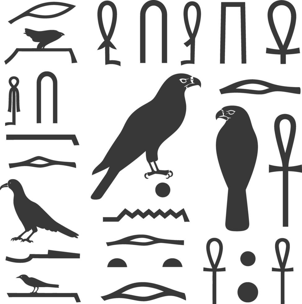 ai generiert Silhouette Sammlung von uralt ägyptisch Hieroglyphen Symbol Logo schwarz Farbe nur vektor