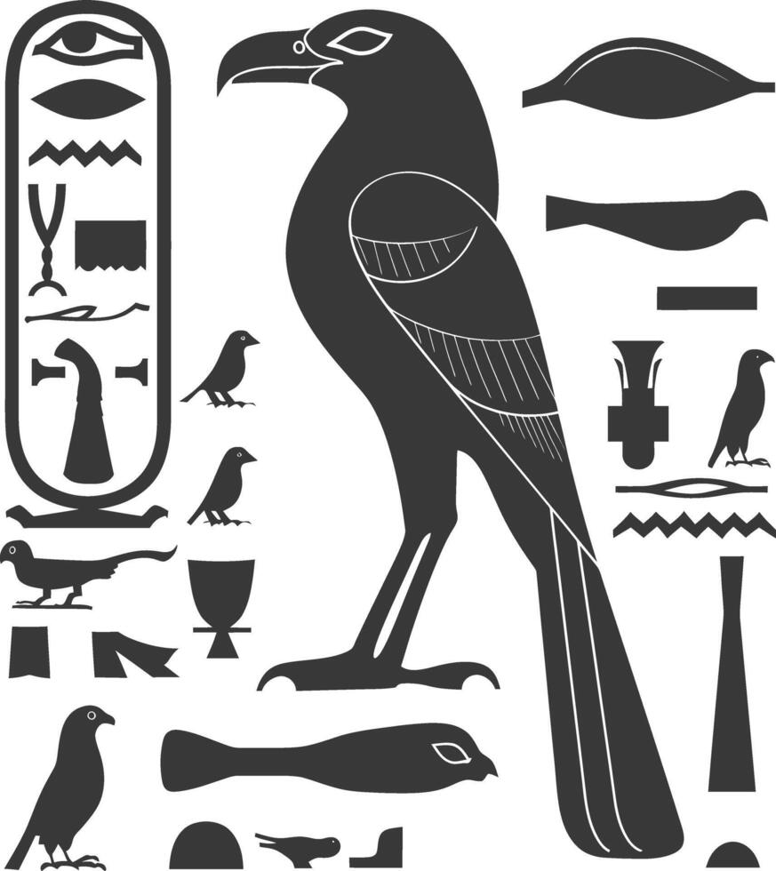 ai genererad silhuett samling av gammal egyptisk hieroglyfer symbol logotyp svart Färg endast vektor