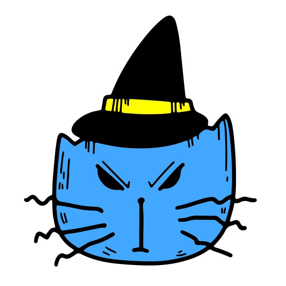halloween katt. vektor illustration av en katt i en häxa hatt.