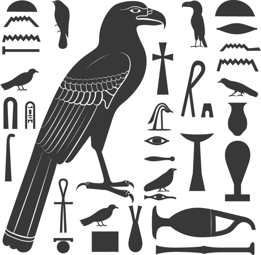 ai generiert Silhouette Sammlung von uralt ägyptisch Hieroglyphen Symbol Logo schwarz Farbe nur vektor