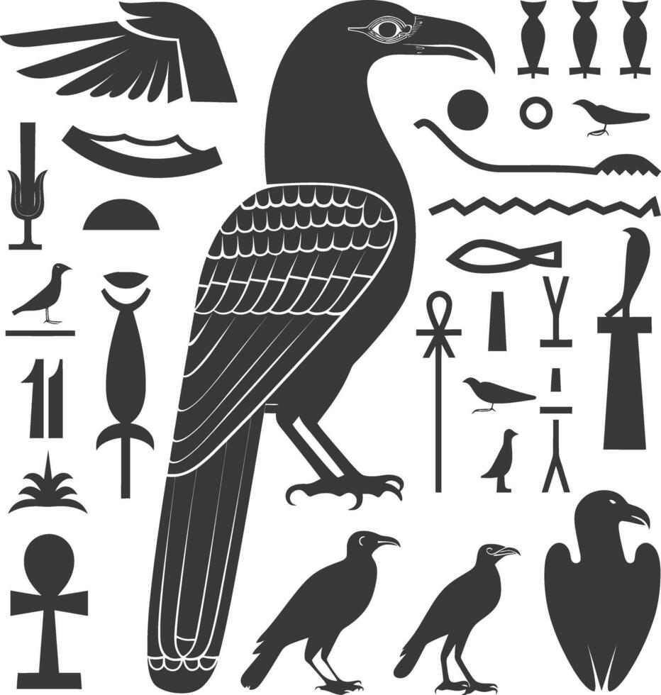 ai genererad silhuett samling av gammal egyptisk hieroglyfer symbol logotyp svart Färg endast vektor