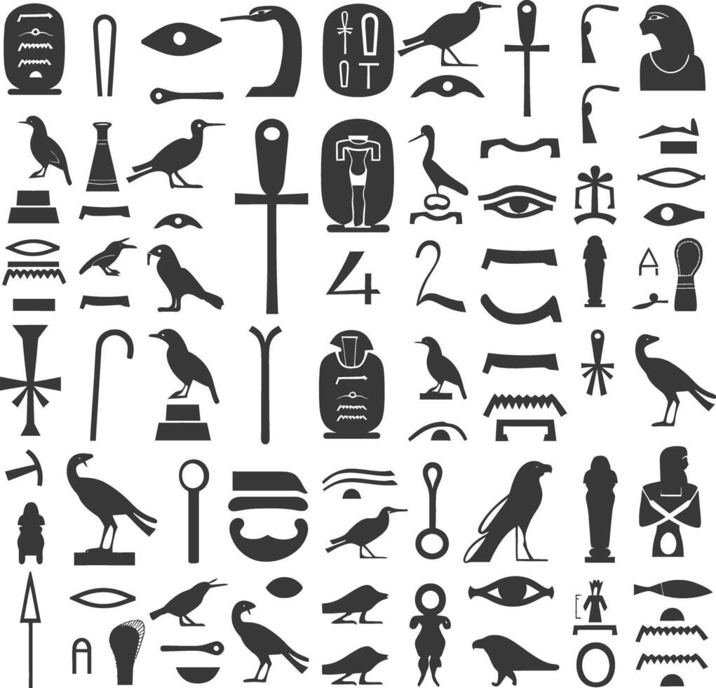 ai generiert Silhouette Sammlung von uralt ägyptisch Hieroglyphen Symbol Logo schwarz Farbe nur vektor