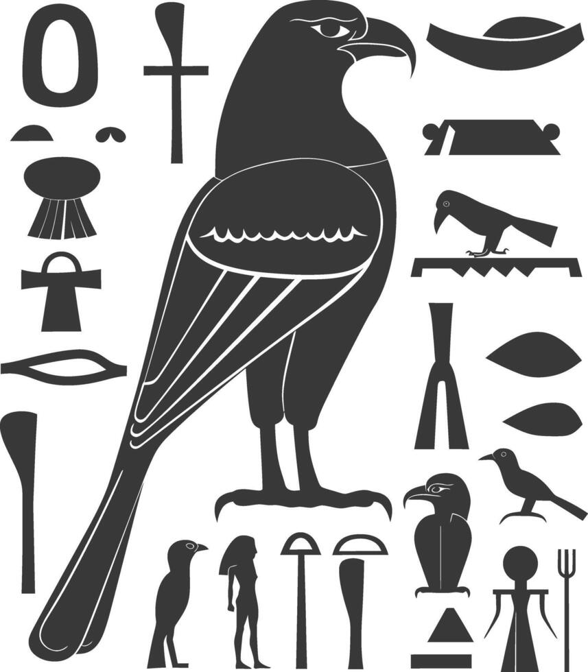 ai genererad silhuett samling av gammal egyptisk hieroglyfer symbol logotyp svart Färg endast vektor