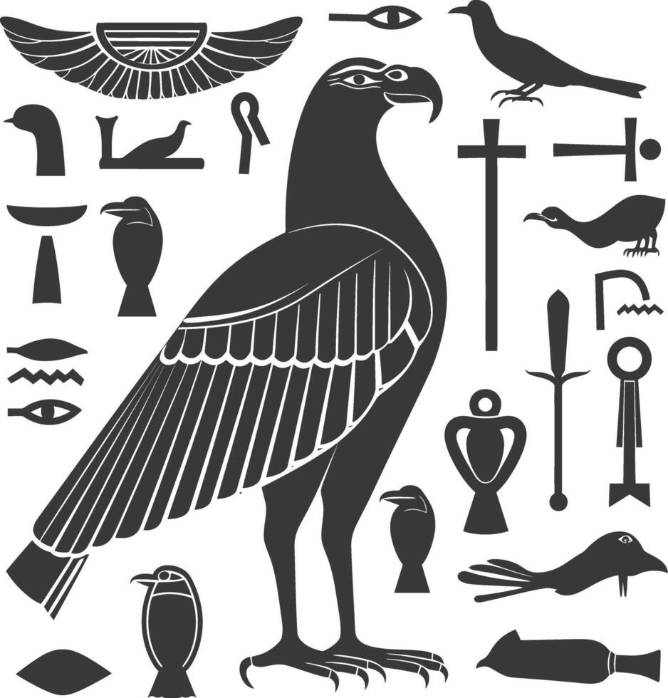 ai generiert Silhouette Sammlung von uralt ägyptisch Hieroglyphen Symbol Logo schwarz Farbe nur vektor