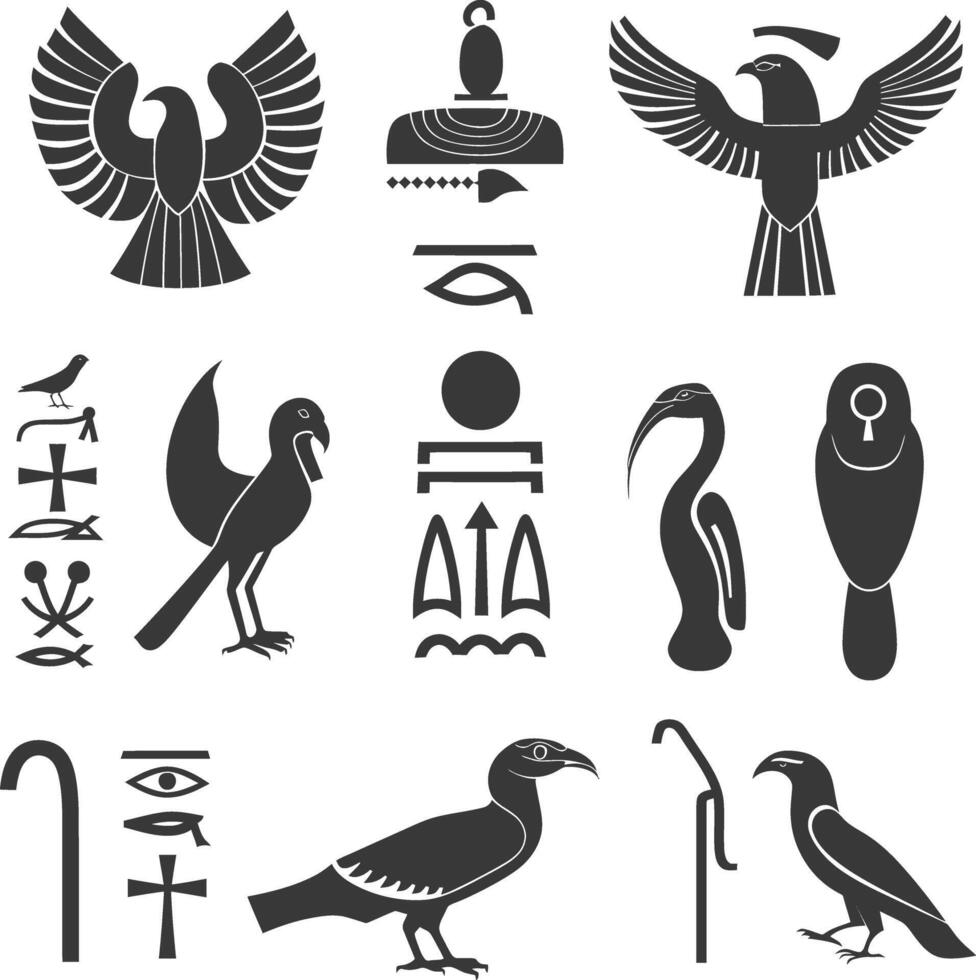 ai generiert Silhouette Sammlung von uralt ägyptisch Hieroglyphen Symbol Logo schwarz Farbe nur vektor