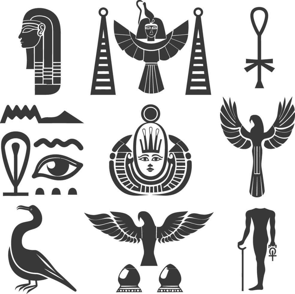 ai generiert Silhouette Sammlung von uralt ägyptisch Hieroglyphen Symbol Logo schwarz Farbe nur vektor