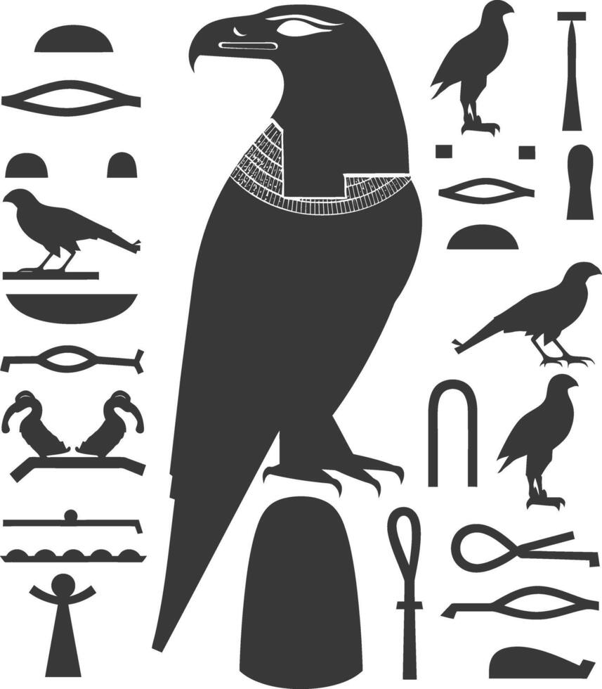 ai genererad silhuett samling av gammal egyptisk hieroglyfer symbol logotyp svart Färg endast vektor