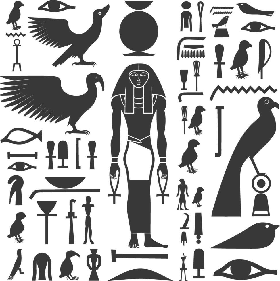 ai generiert Silhouette Sammlung von uralt ägyptisch Hieroglyphen Symbol Logo schwarz Farbe nur vektor