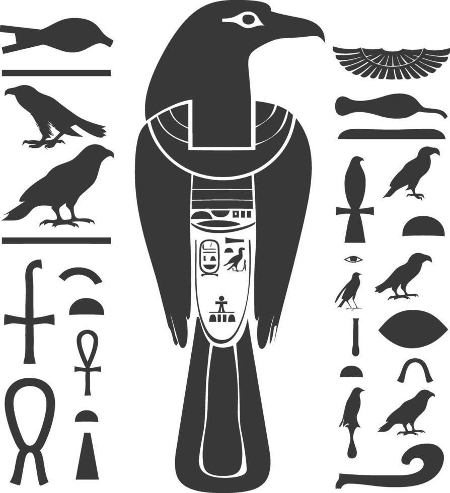 ai genererad silhuett samling av gammal egyptisk hieroglyfer symbol logotyp svart Färg endast vektor