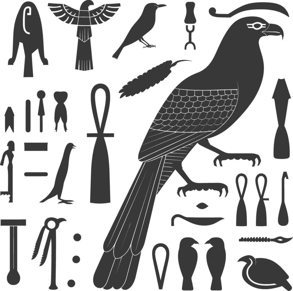 ai genererad silhuett samling av gammal egyptisk hieroglyfer symbol logotyp svart Färg endast vektor