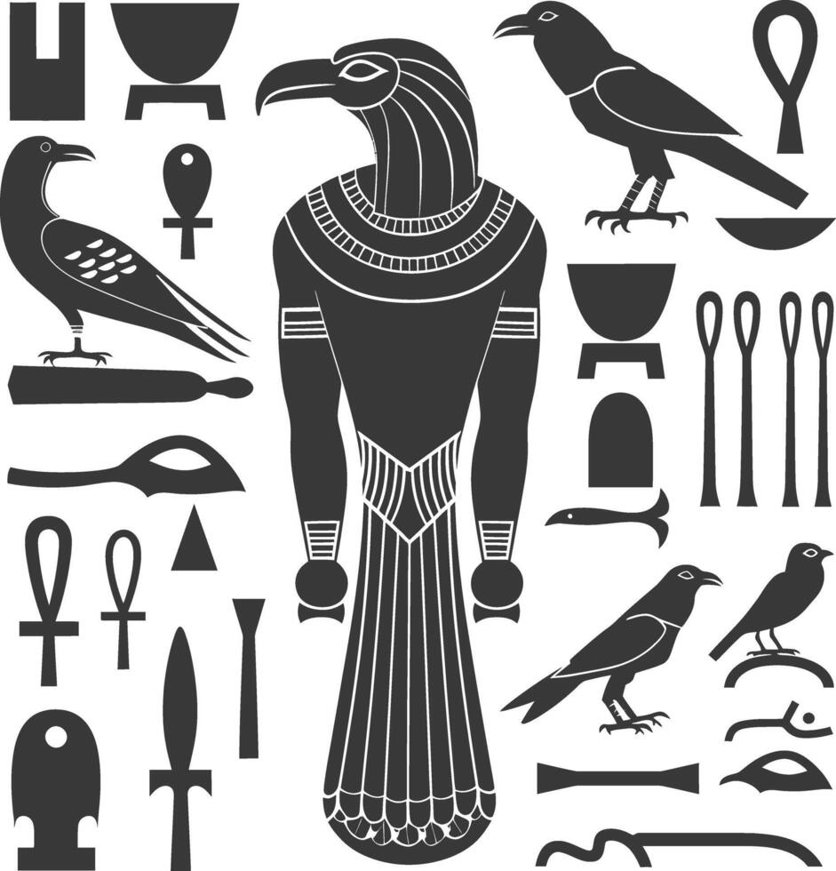 ai genererad silhuett samling av gammal egyptisk hieroglyfer symbol logotyp svart Färg endast vektor