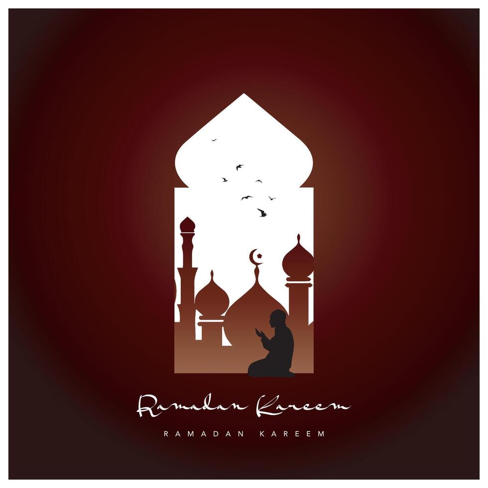 ramadan kareem vektor illustration islamic hälsning design linje moské med arabicum mönster lykta och kalligrafi