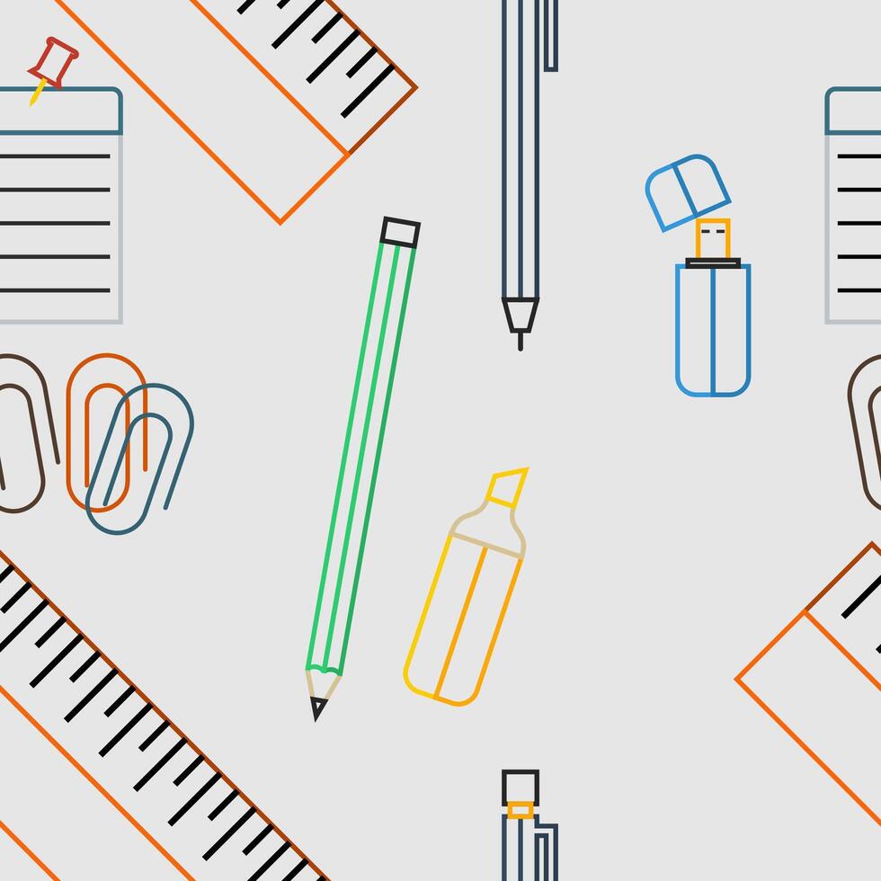 editierbar Gliederung Stil Büro Ausrüstung Vektor Illustration nahtlos Muster zum Erstellen Hintergrund und dekorativ Element von Arbeit und Hochschule oder Schule verbunden Design