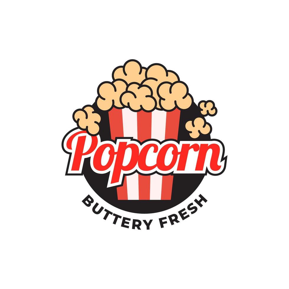 popcorn logotyp, märka, symbol eller tecken isolerat på vit bakgrund. vektor illustration av mellanmål för din design.