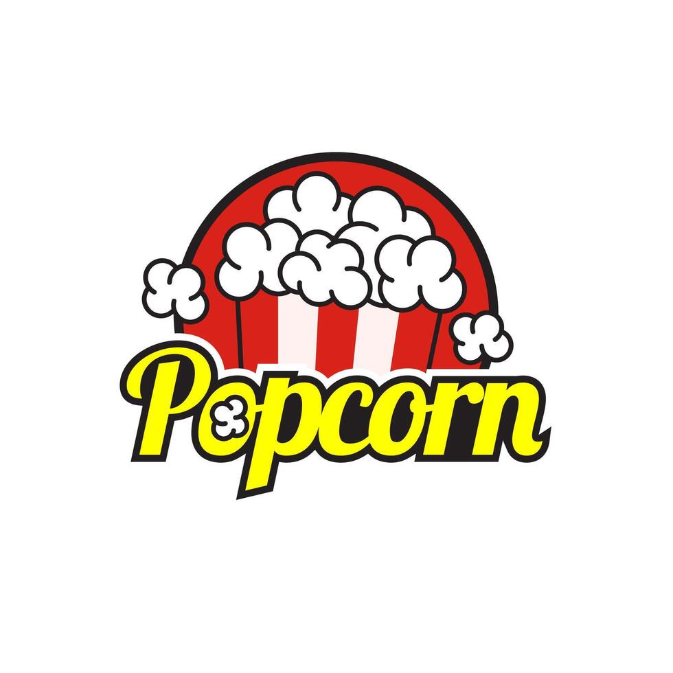 Popcorn Logo, Etikett, Symbol oder Zeichen isoliert auf Weiß Hintergrund. Vektor Illustration von Snack zum Ihre Design.