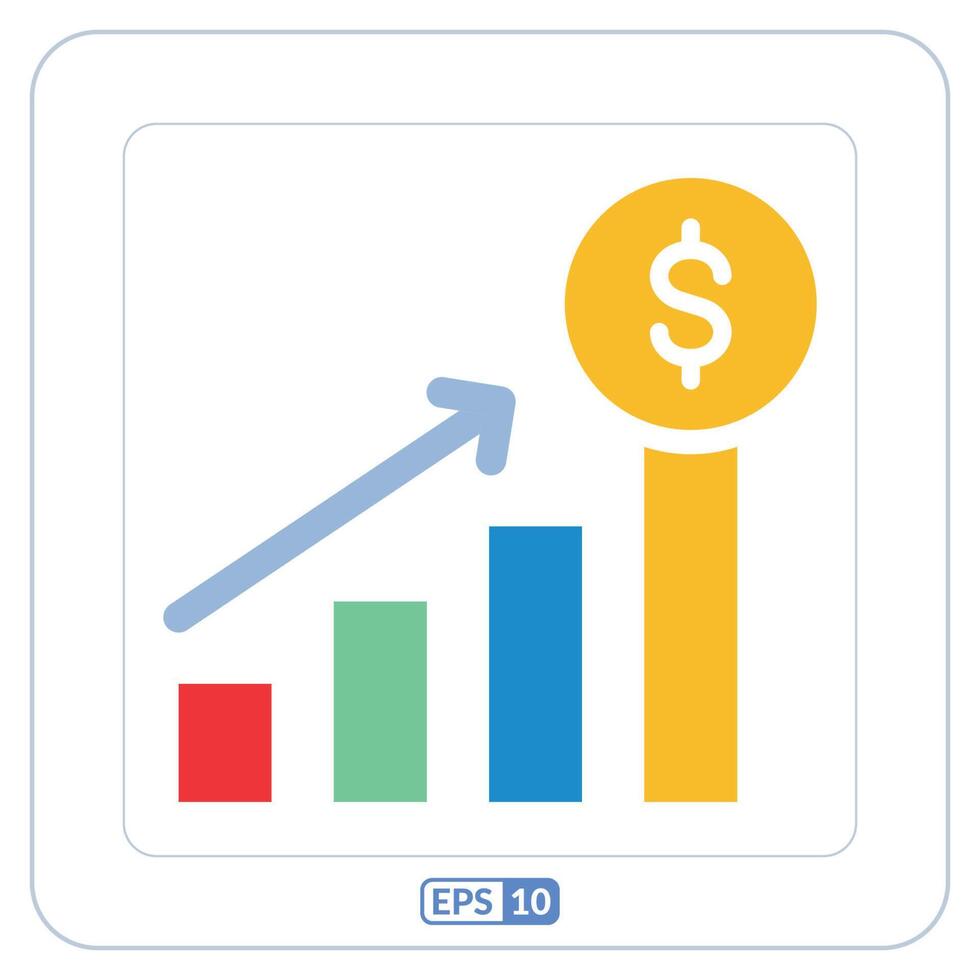 Verdienste Wachstum Farbe eben Symbol. Dollar Zeichen Symbol mit ein Bar Diagramm vektor