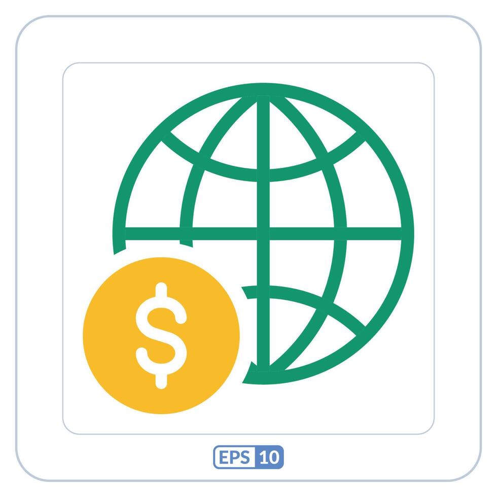 global Einkommen Farbe eben Symbol. Dollar Zeichen Symbol auf Globus und Dollar Zeichen vektor
