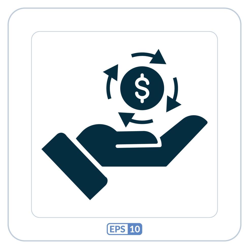 företag inkomst platt ikon. hand innehav en dollar mynt och pilar vektor