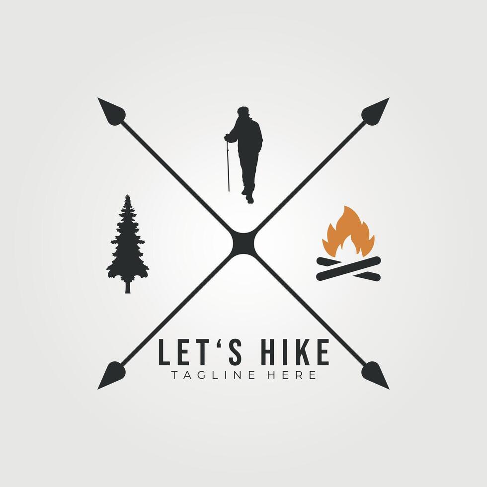 Lasst uns Wanderung Symbol Logo Vektor Jahrgang Illustration Design