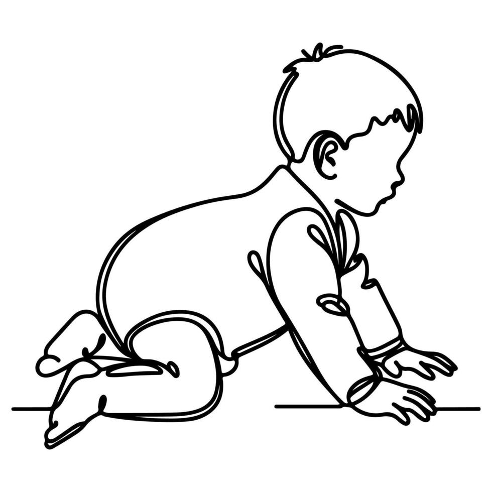 kontinuierlich einer schwarz Linie Kunst Hand Zeichnung Kind kriechen Kritzeleien Gliederung Karikatur Stil Färbung Seite Vektor Illustration auf Weiß Hintergrund