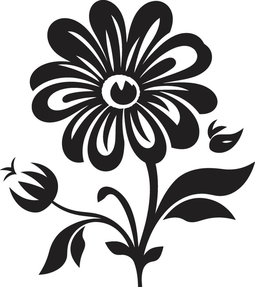 einfach Blumen- skizzieren schwarz Design Emblem solide Blütenblatt Grenze einfarbig emblematisch Vektor