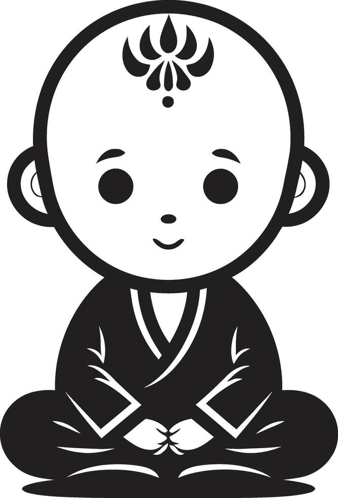 winzig Ruhe Vektor Kind Buddha Zen wenig einer schwarz Emblem Design