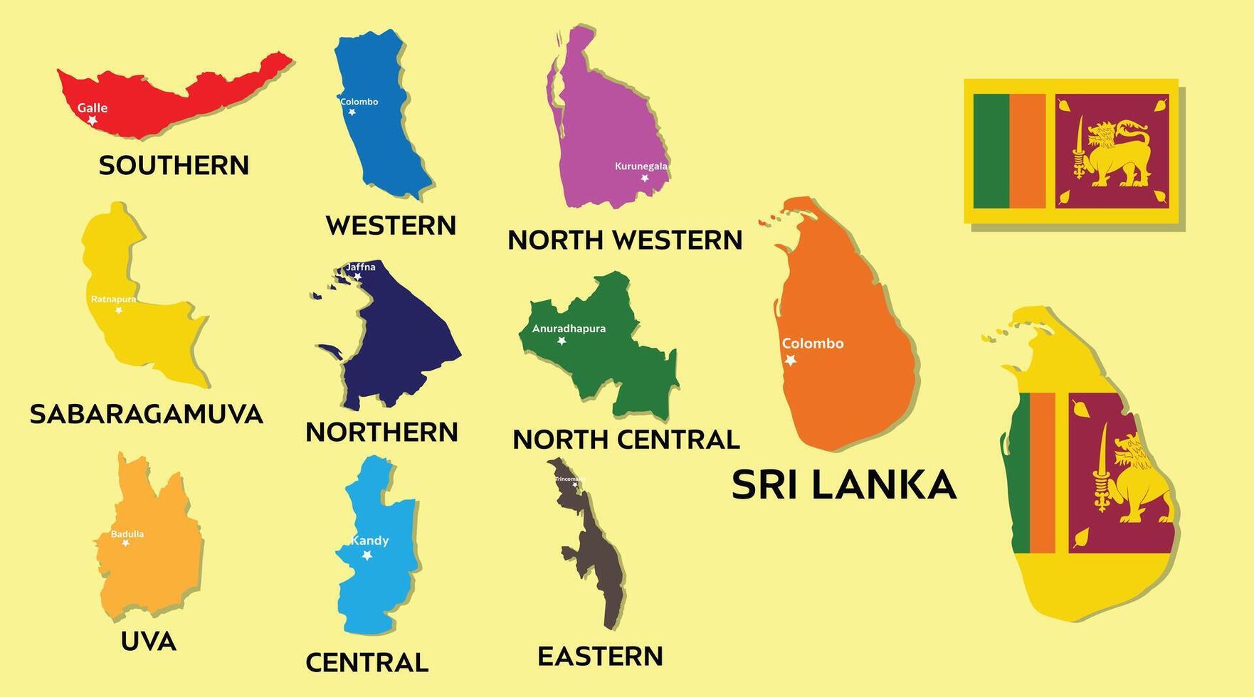 sri Lanka Karte mit Flagge. alle Provinzen Vektor Karte Illustration mit Vektor Flagge. Land Karte Konzept.