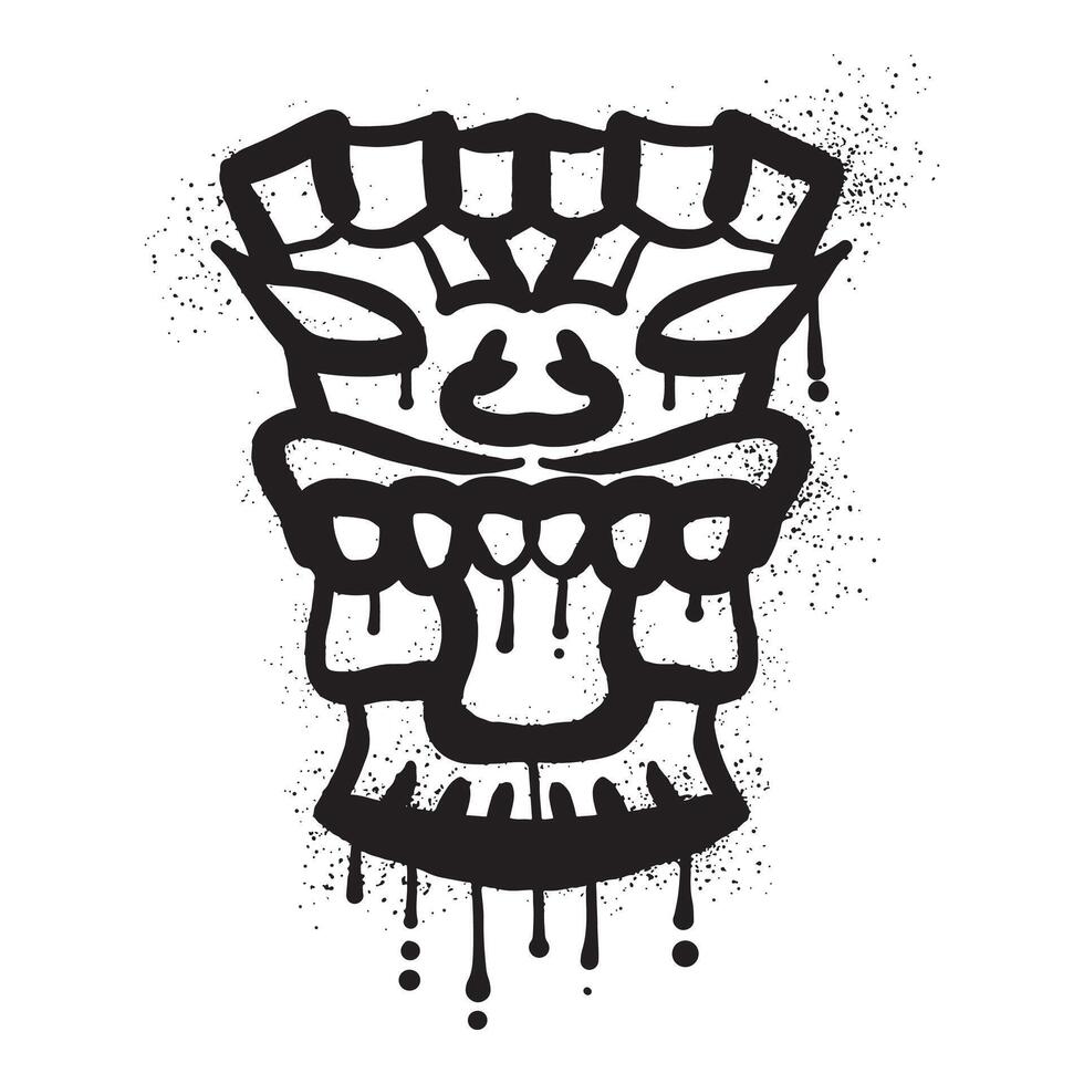 trä- tiki mask graffiti med svart spray måla konst vektor