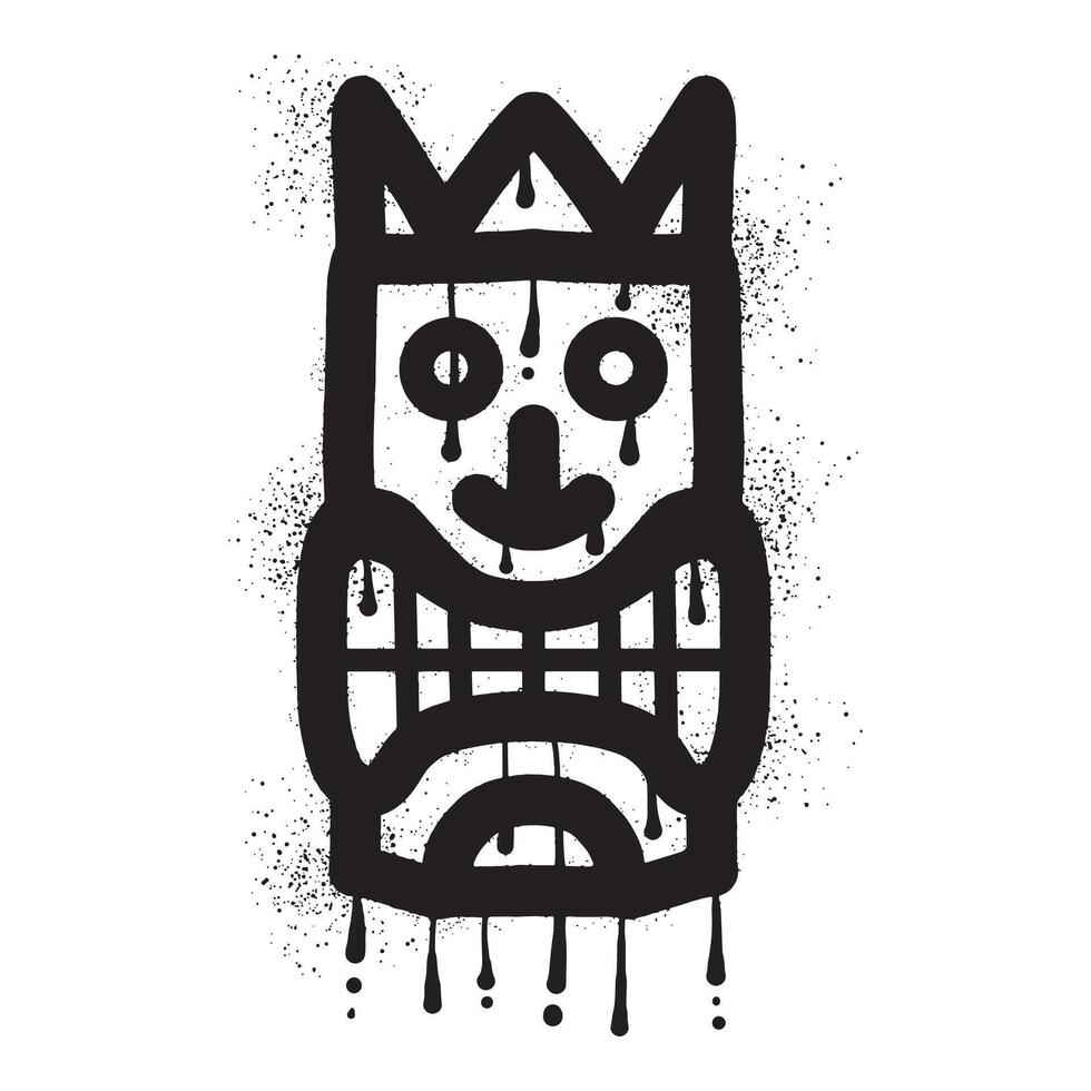 hölzern Tiki Maske Graffiti mit schwarz sprühen Farbe Kunst vektor