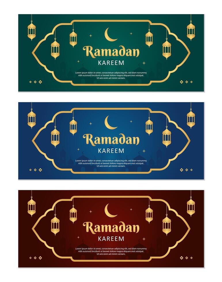 islamisch Ramadan Feier Banner Vorlage Design mit Gold Rahmen und Laterne Illustration. einstellen von Ramadan Banner Hintergrund. vektor