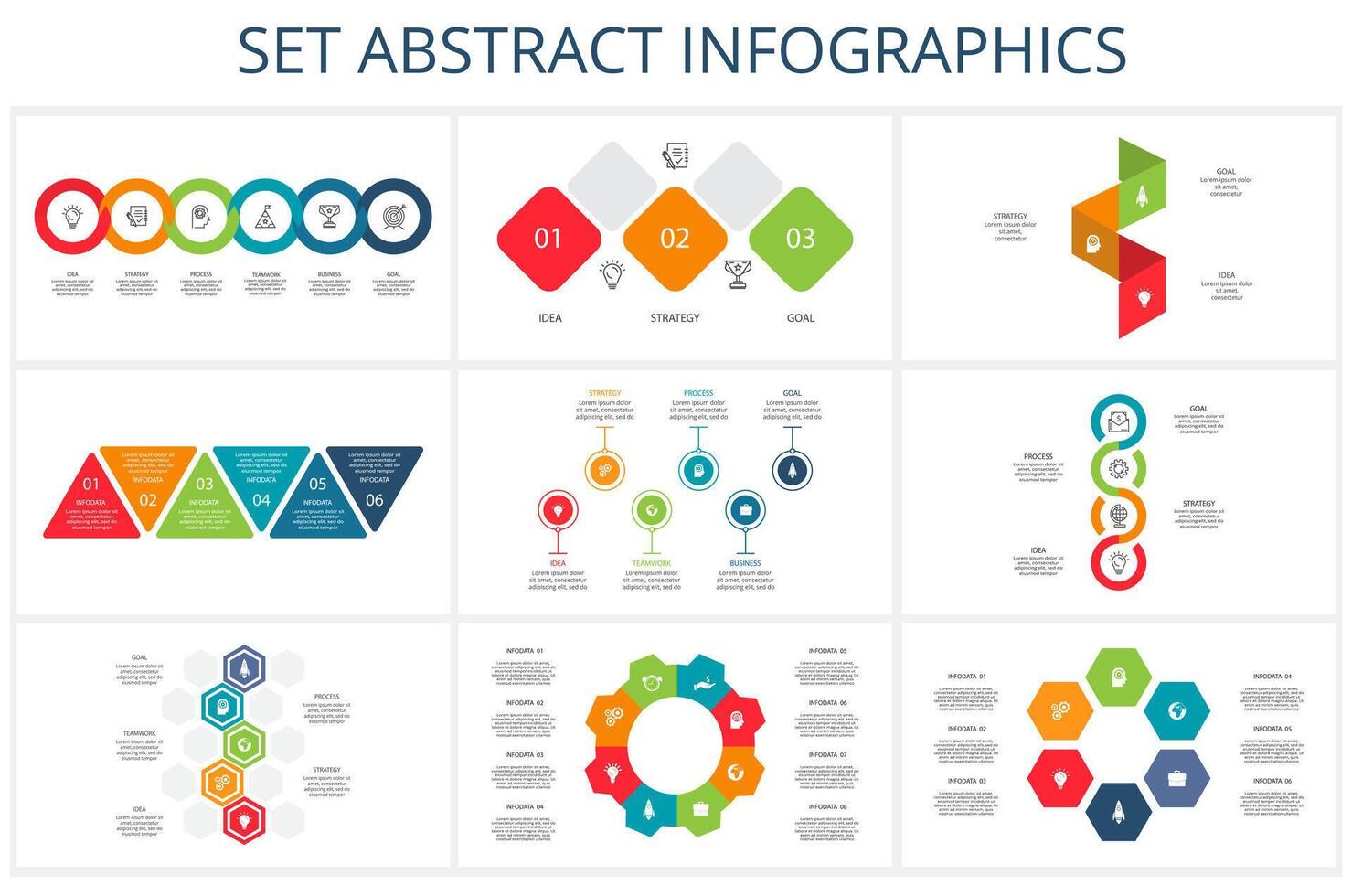 einstellen abstrakt Elemente von Graph, Diagramm mit Schritte, Optionen, Teile oder Prozesse. Vorlage zum Infografik, Präsentation. vektor