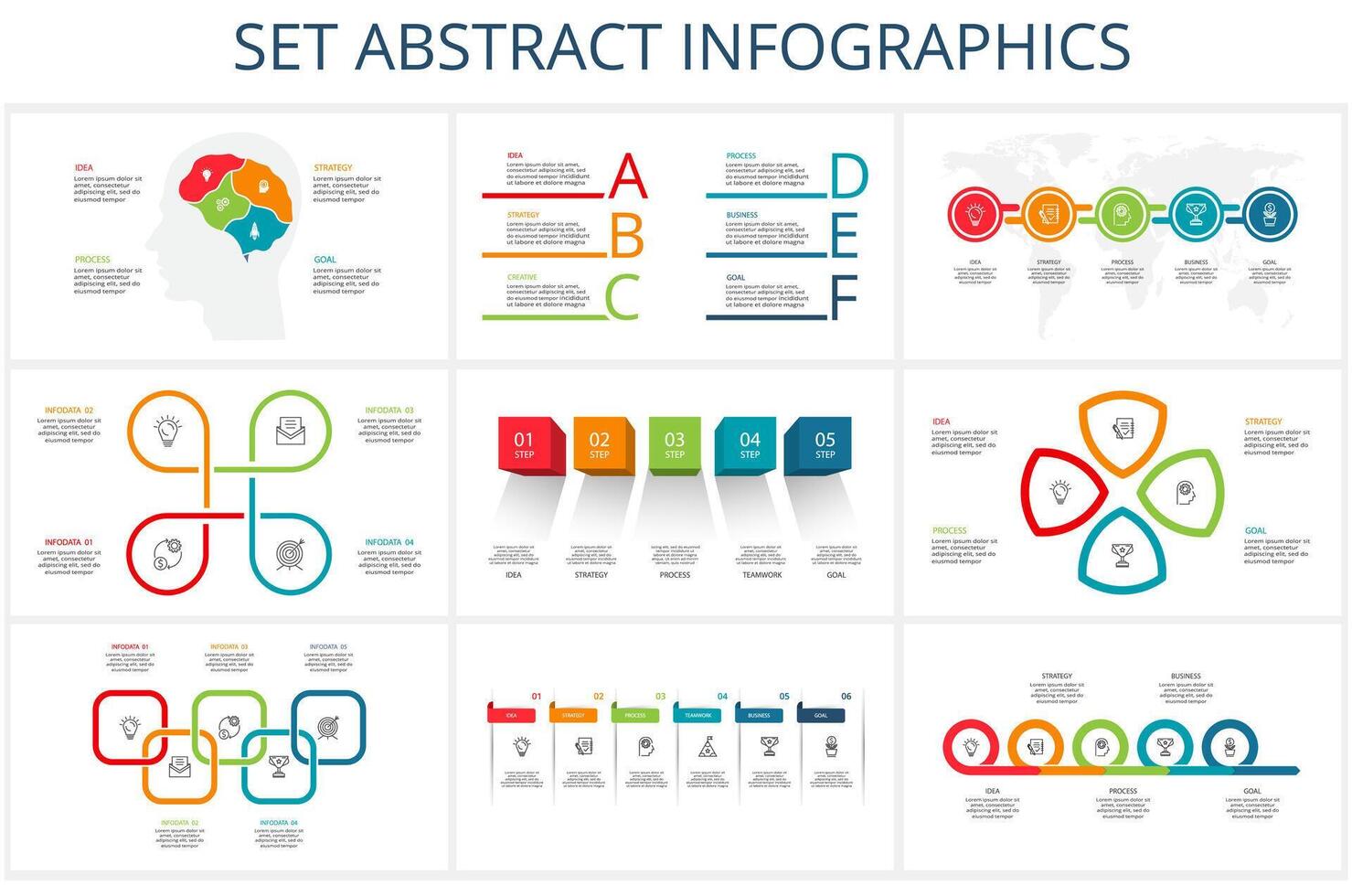 einstellen abstrakt Elemente von Graph, Diagramm mit Schritte, Optionen, Teile oder Prozesse. Vorlage zum Infografik, Präsentation. vektor