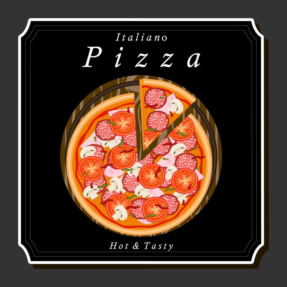 illustration på tema stor varm gott pizza till pizzeria meny vektor