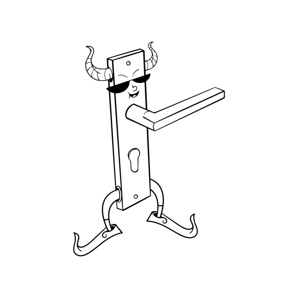 häftig tecknad serie hantera dörr karaktär. hälsning majs maskot, klistermärke av 70s 80s stil vektor illustration