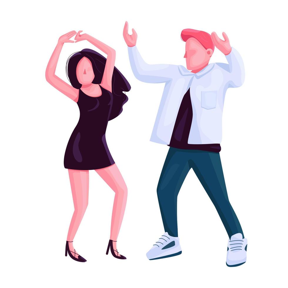 man och kvinna par dansar tillsammans platt färg vektor ansiktslös karaktär. pojkvän och flickvän på nattklubb disco party isolerad tecknad illustration för webb grafisk design och animation