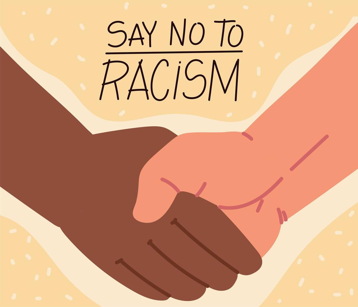 säga nej till rasism, handslag vektor