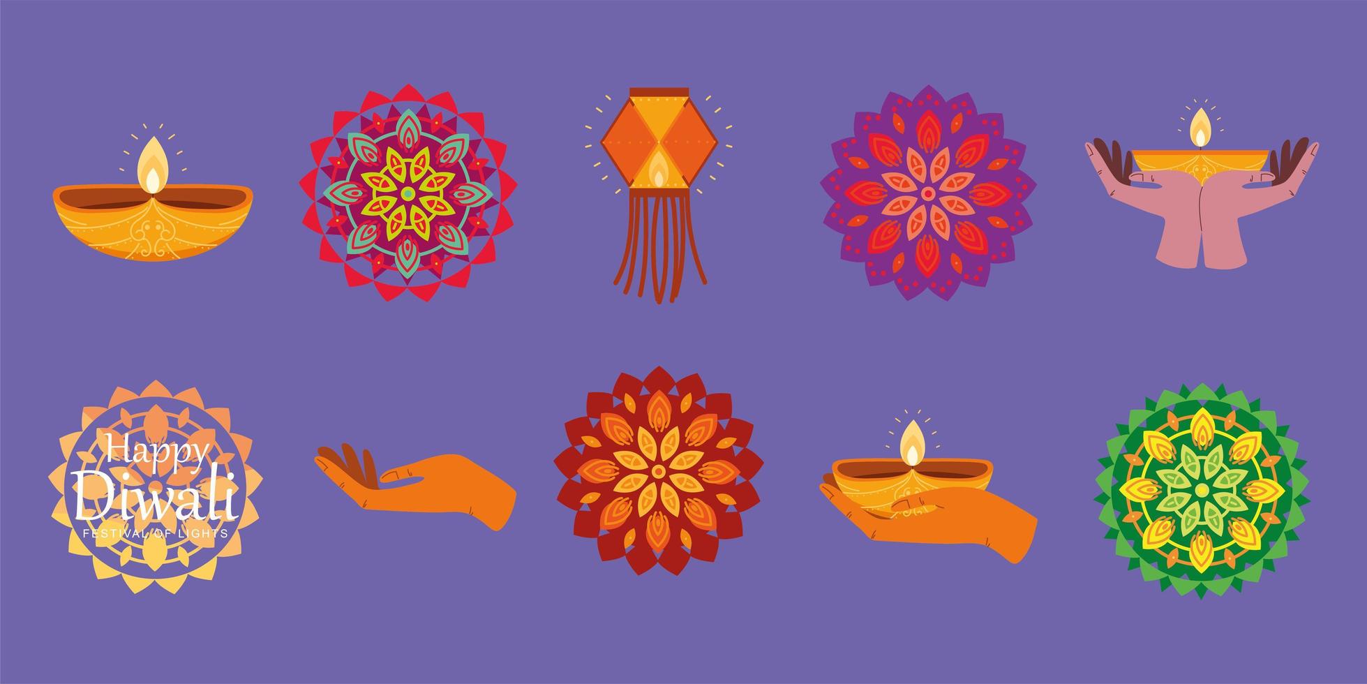 Diwali-Lampen und Mandala vektor