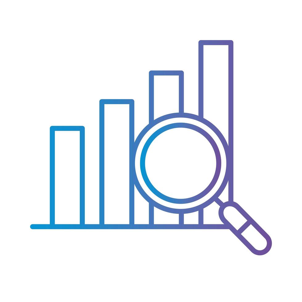 Balkendiagramm mit Lupe-Farbverlauf-Symbol-Vektor-Design vektor
