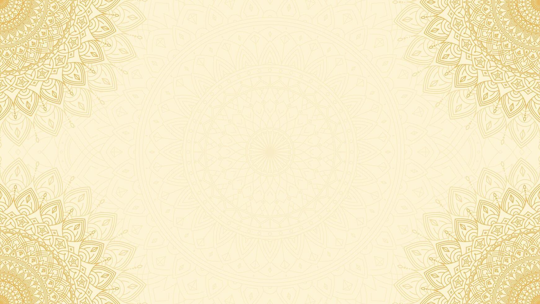 opulent Gold Thema leer horizontal Video Hintergrund mit aufwendig gefertigt Zier symmetrisch dünn Mandala Linien vektor