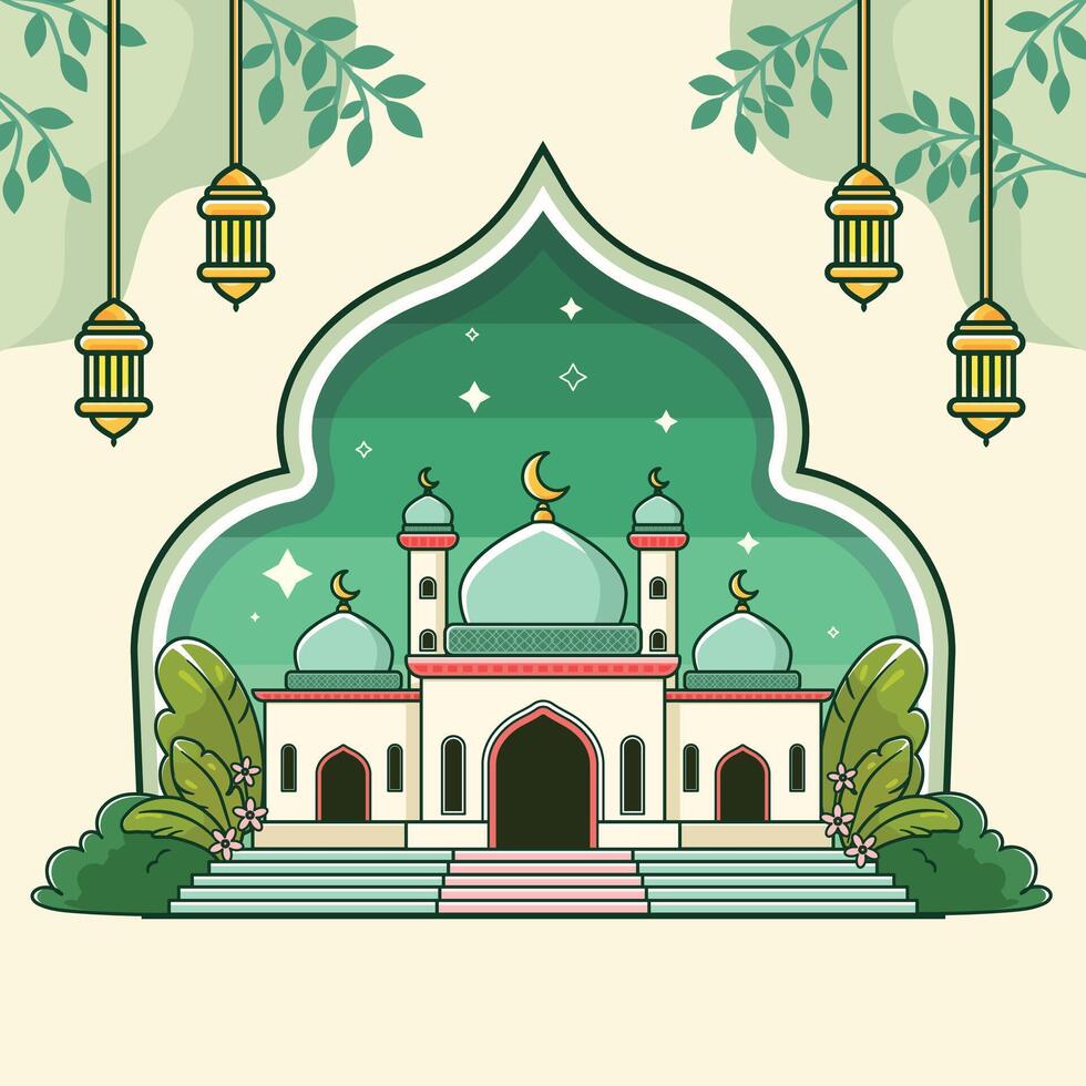 Moschee mit Laternen und Bäume im das Hintergrund vektor