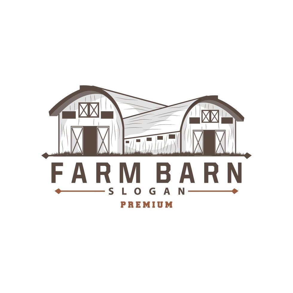 ladugård logotyp lantbruk byggnad mall jordbrukare bruka årgång design enkel retro stil illustration vektor