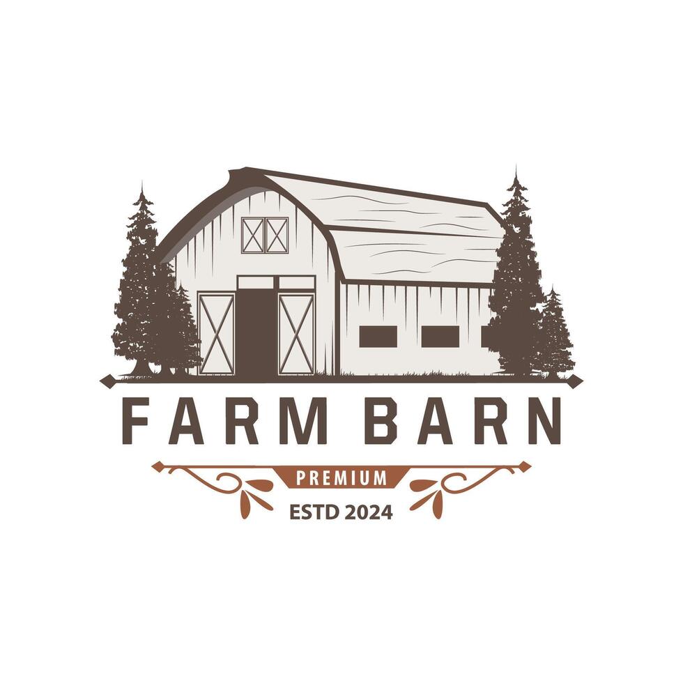 ladugård logotyp lantbruk byggnad mall jordbrukare bruka årgång design enkel retro stil illustration vektor
