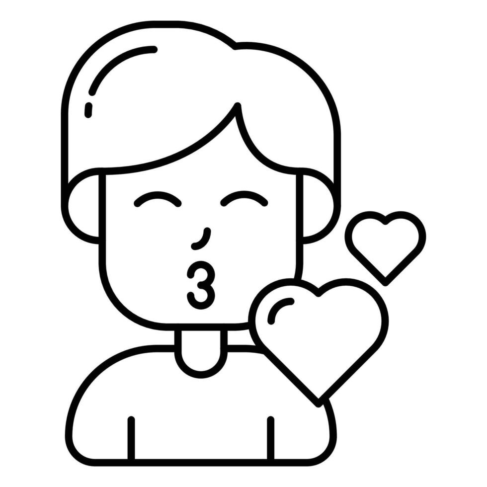 söt pojke karaktär ger kyss kärlek bubbla med översikt ikon design vektor illustration